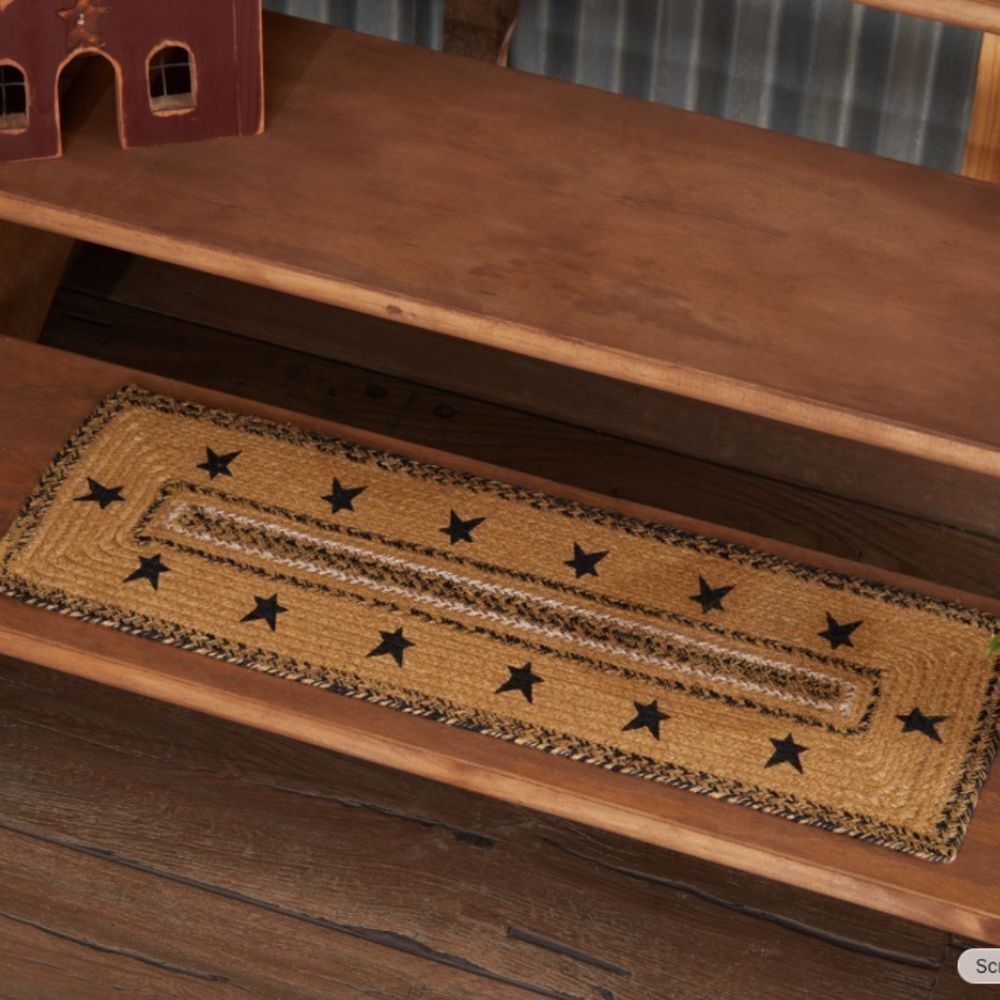 Country Star Farmhouse Jute Braided Stair Tread or Table Runner Rustic Primitive